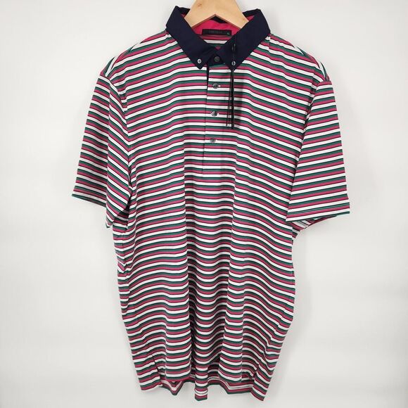 New Greyson Mens‎ Golf Polo Maniwaki Arctic Green/Pink/White Striped XL NWT - Picture 2 of 10